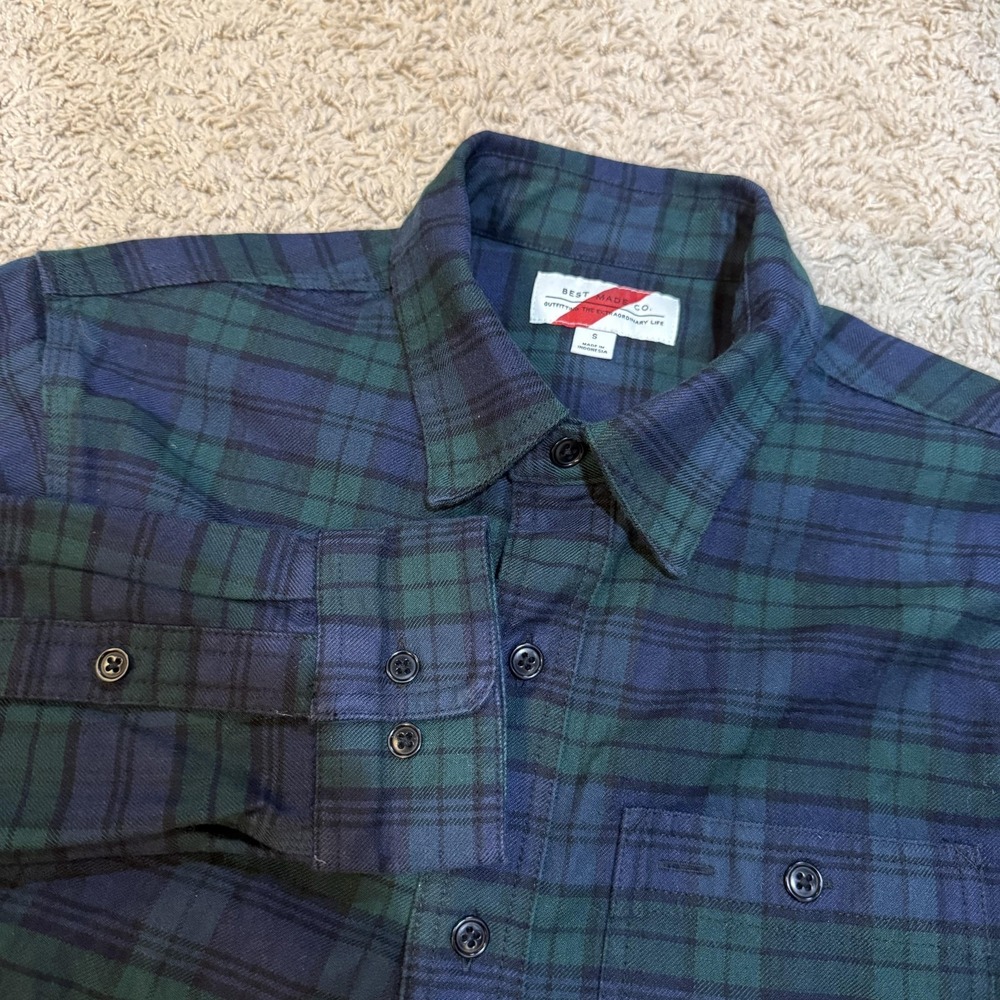 Best Made Co Shirt Mens Small Green Blue Plaid Flannel Long Sleeve Button Up